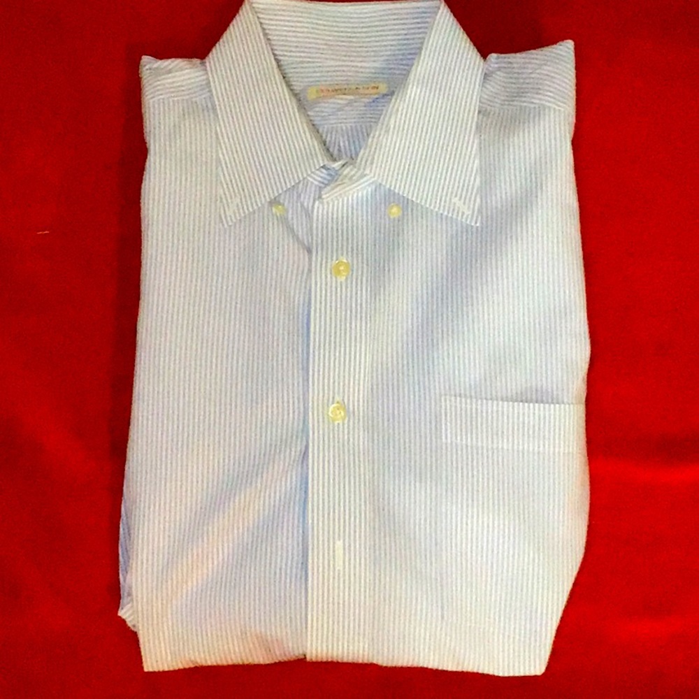 Culwell & Son Custom made Men’s Shirt light blue strip neck 15 1/4